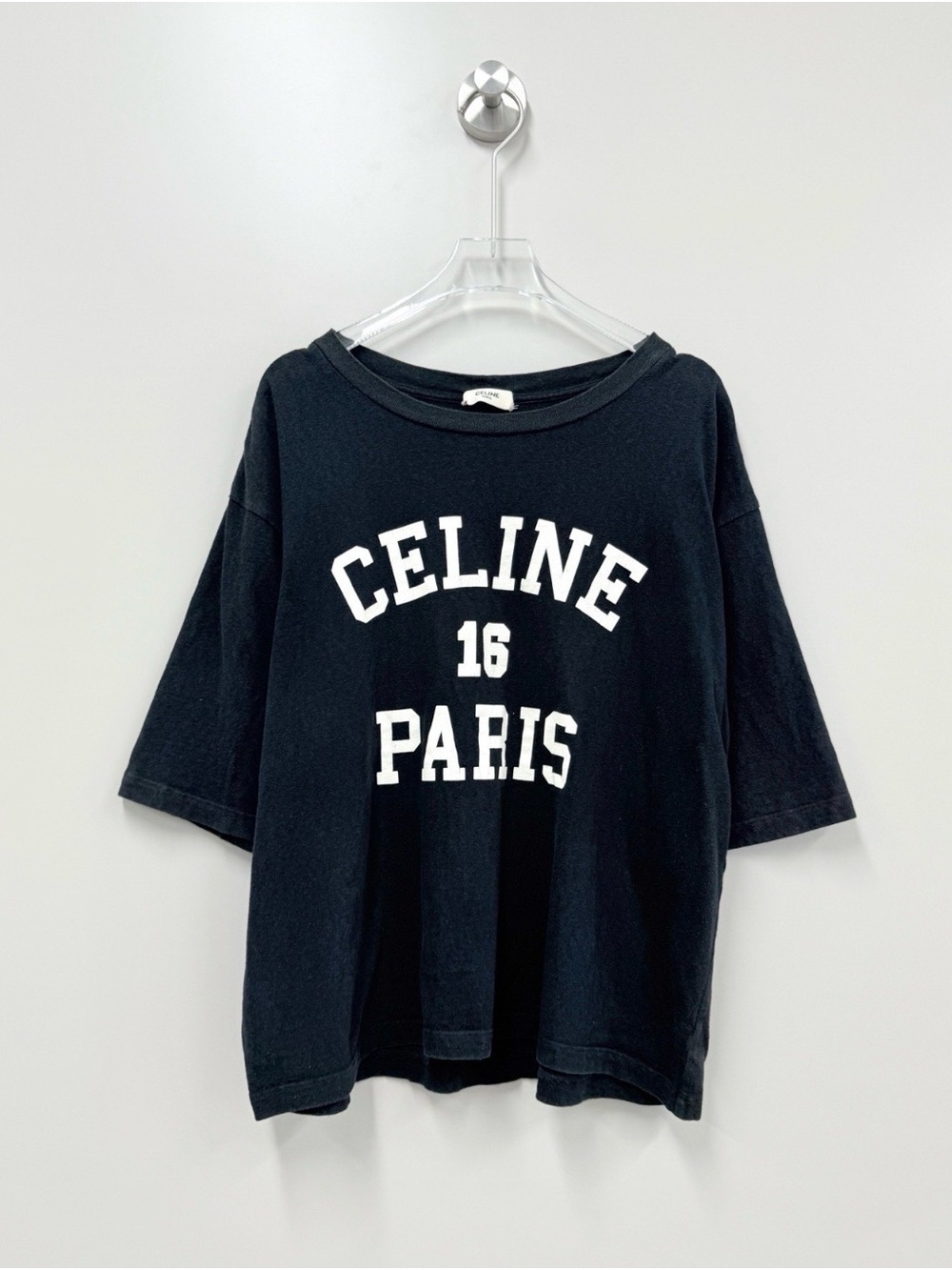 Celine Black Short-Sleeve Logo Tee with White Print